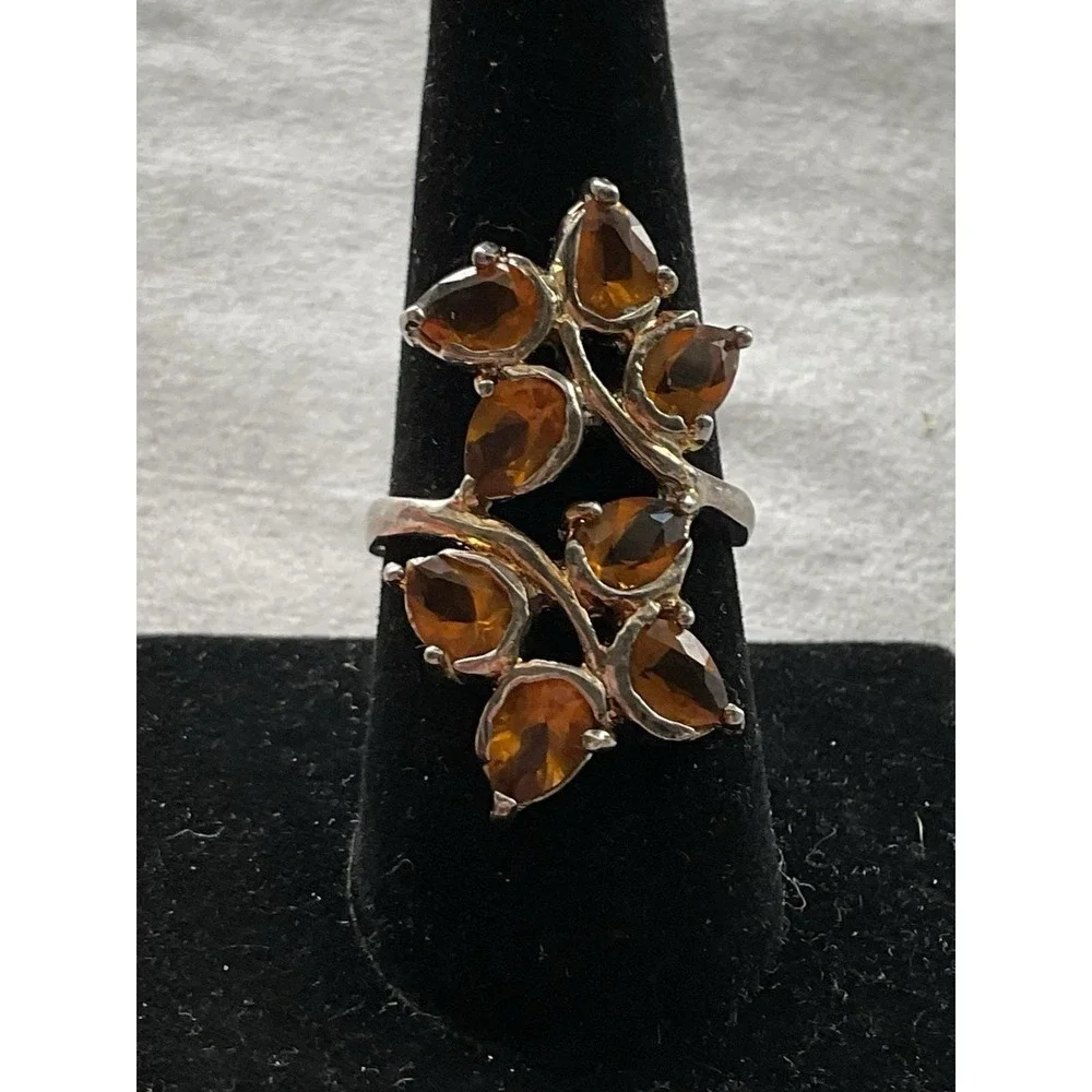 Vintage 925 Sterling Silver Leafy Branch Gemstone Ring Size 8 Estate Jewelry
